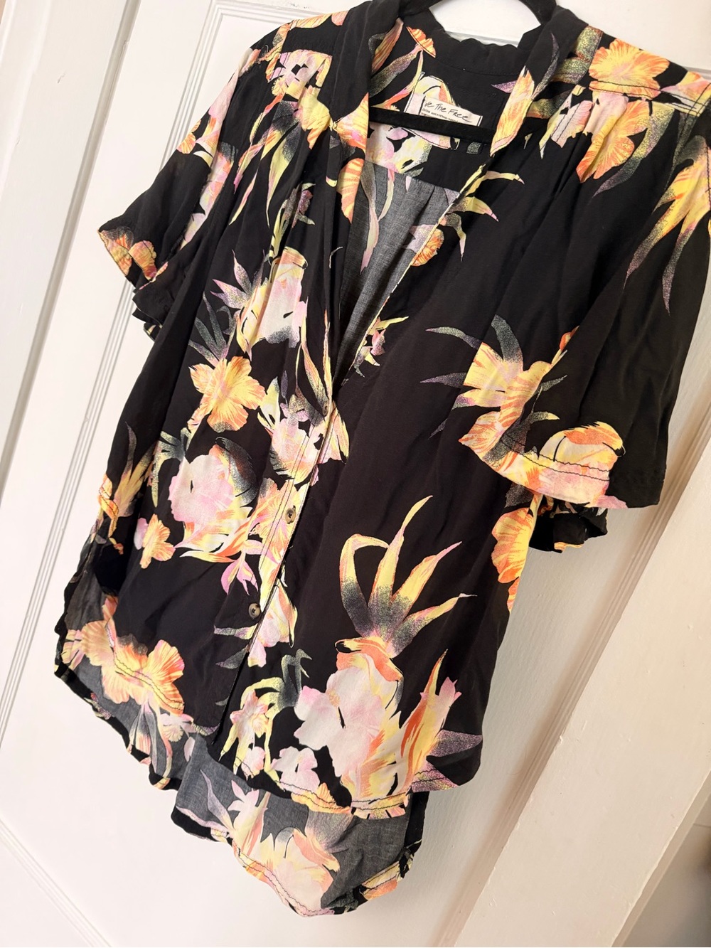 We The Free Black Floral Button-Front Blouse